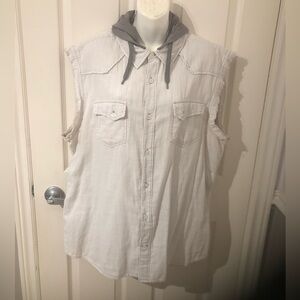 G by Guess Striped Hooded Shirt in White and Light Gray